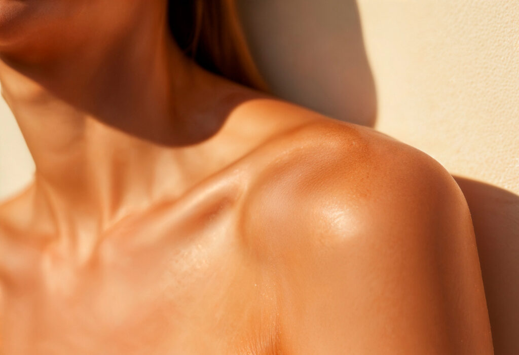 hombro de mujer joven con bronceado
